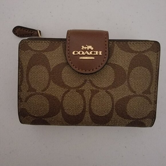 Handbags - New Coach Medium Corner Zip Wallet In Signature Canvas Brown